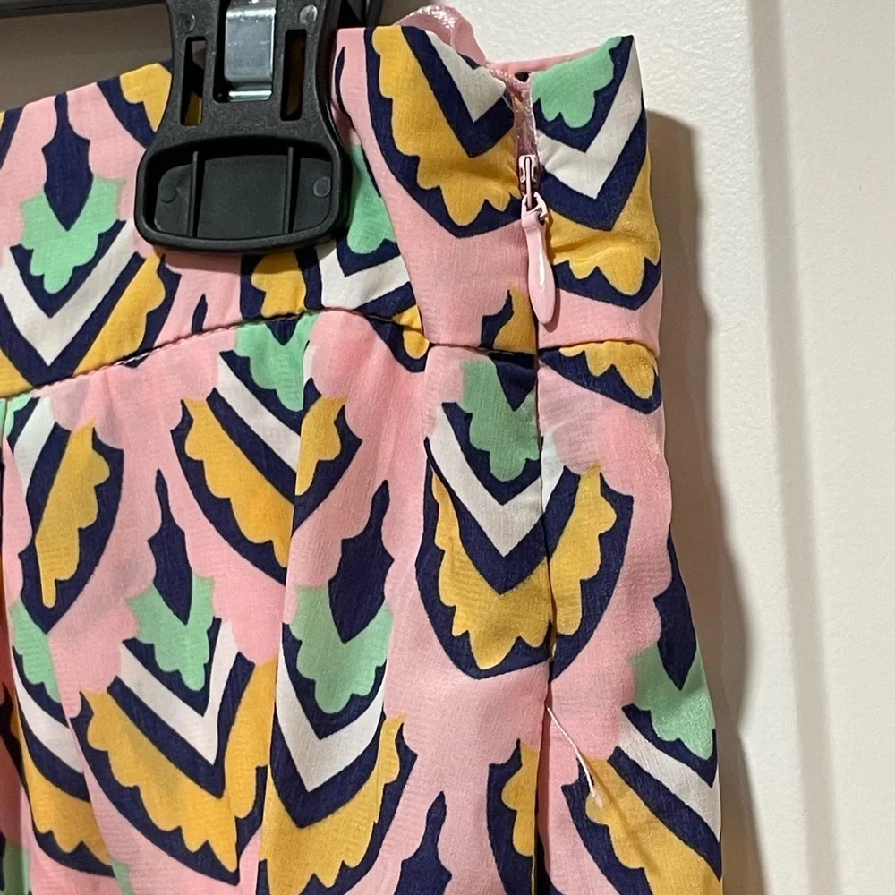 Cute Summer Mini Skirt Yellow & Mint Sz Large Pleated A Line Pockets Zip